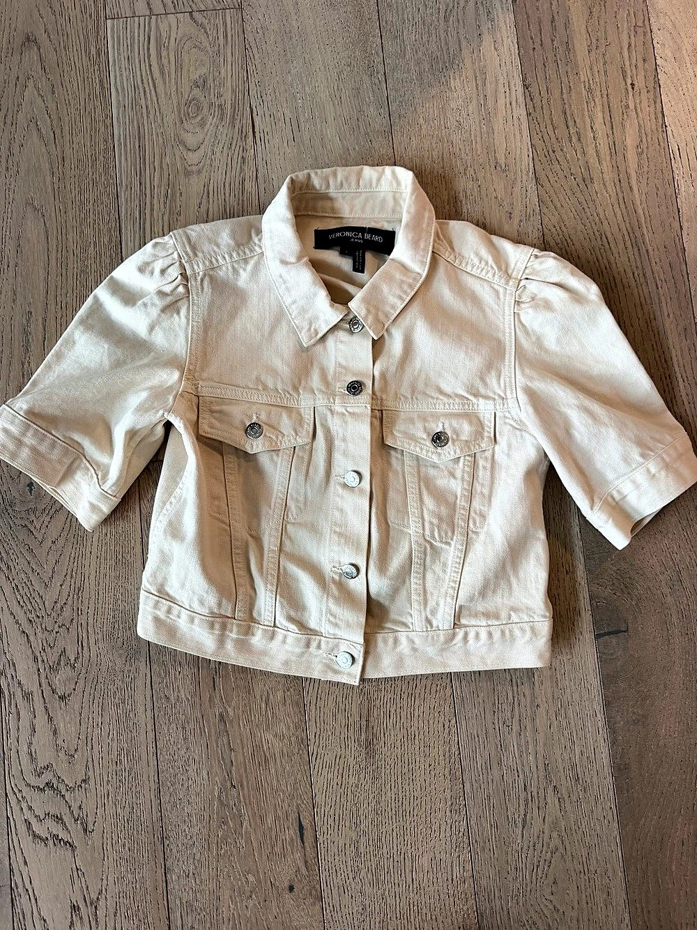 Veronica Beard Raina Short-Sleeve Denim Jacket Cream Small